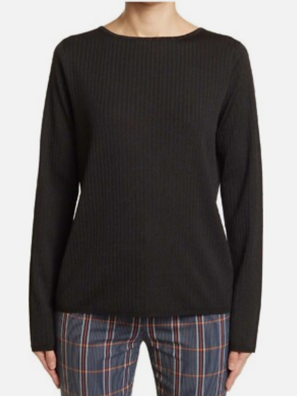 St. John Bateau Neck Black Ribbed Long-Sleeve Women's Lightweight Sweater - L